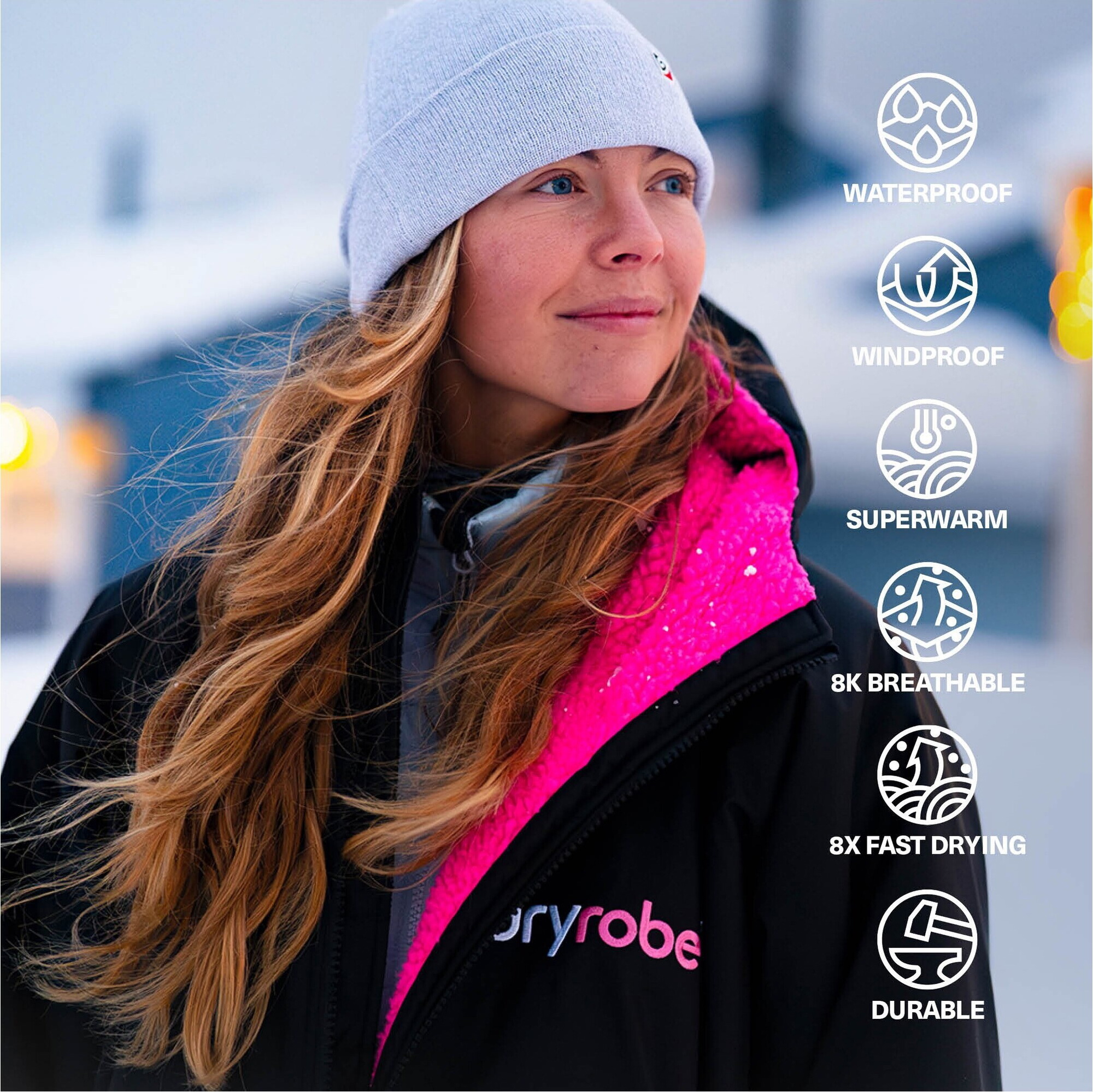 2026 Dryrobe Advance Omkleedjas Met Lange Mouwen DALSV3 - Black / Roze